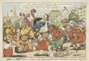 Los holandeses quieren besar el trasero de Napoleón, 1811 Men of Bottom o Miembros del Tribunal de primer orden, en Amsterdam,- rindiendo homenaje a Bonyparte (título sobre objeto)