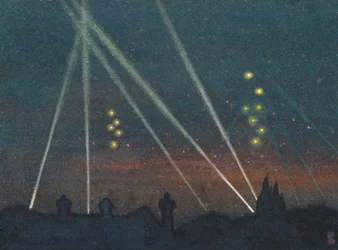 Reflectores durante un bombardeo (acuarela sobre papel)