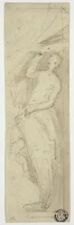 Figura femenina descorriendo la cortina