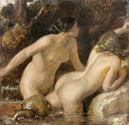 Ninfas con un monstruo marino (óleo sobre papel)