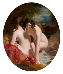 Mujeres bañándose (óleo sobre tabla)