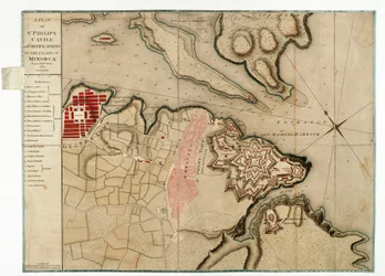 Plano del castillo de San Felipe y fortificaciones en la isla de Menorca