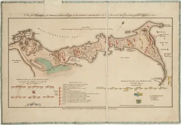 Plan de las operaciones de las fuerzas británicas en Egipto desde el desembarco en la bahía de Aboukir el 8 de marzo hasta la batalla de Alejandría el 21 de marzo inclusive.