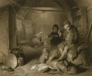 Interior de la cabaña de un montañés