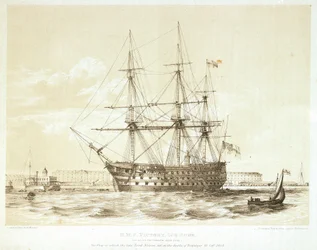 HMS "Victory", finales del siglo XVIII-principios del XIX (litografía coloreada)