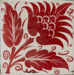 Azulejo con flor estilizada con dos hojas y zarcillos