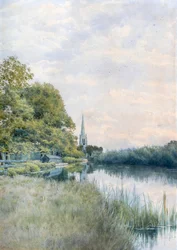 Iglesia de Todos los Santos desde el camino de sirga, Hemingford Grey
