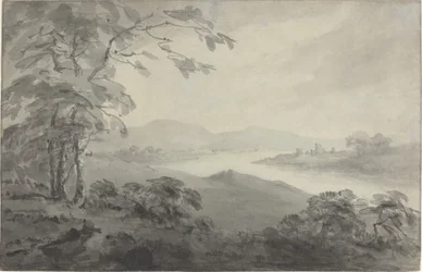 Paisaje fluvial con ruinas