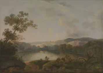 Vista de un lago con pescadores