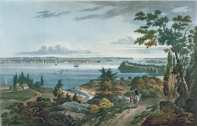 Nueva York desde Weehawk, grabado por I. Hill, 1820-3