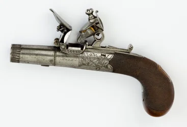 Pistola de bolsillo de chispa con caja de bloqueo, c.1820