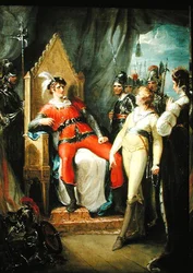 Eduardo Príncipe de Gales y su madre la Reina Margarita (1430-82) llevados ante el Rey Eduardo IV (1442-83) después de la Batalla de Tewkesbury