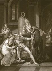 Edwy y Elgiva, grabado por Isaac Taylor, ilustración de 