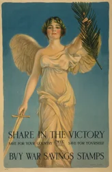 Comparte en la victoria, compra sellos de ahorro de guerra, cartel de la Primera Guerra Mundial, 1918