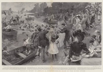 Un deporte popular en Berlín, una carrera de natación de perros en el río Spree