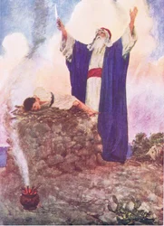 Abraham ofreciendo a Isaac, de La Historia de la Biblia publicada por Hodder & Stoughton, c.1930