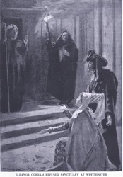 Eleanor Cobham se le niega el santuario en Westminster, de Cassells History of the British People publicado por la Waverley Book Company Limited, c.1940