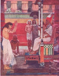 Faraón cuenta su sueño a los sabios, de La Historia de la Biblia publicada por Hodder & Stoughton, c.1930