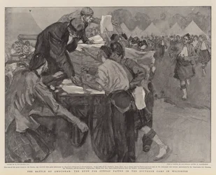 La batalla de Omdurman, la carrera por los periódicos del domingo en el campamento del sur en Wiltshire