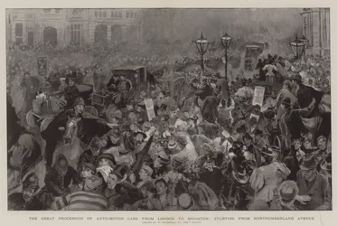 La gran procesión de autos-motores de Londres a Brighton, comenzando desde Northumberland Avenue