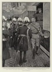El Príncipe de Gales dando la bienvenida a Lord Kitchener en la Estación de Paddington