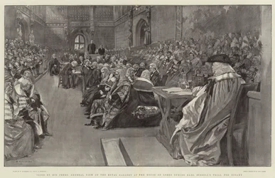 Juzgado por sus pares, Vista general de la Galería Real en la Cámara de los Lores durante el juicio de Earl Russell por bigamia