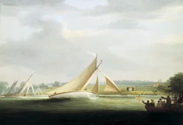 Yates de la regata Cumberland Society, en el Támesis (Inglaterra), hacia 1815, antecesora de la Royal Yacht Race en el Támesis. Óleo sobre lienzo