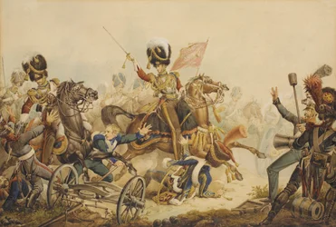 Guardias de Vida cargando contra la artillería francesa en la Batalla de Waterloo en 1815, 1820
