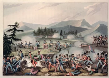 Batalla de Barrosa, 5 de marzo de 1811, grabado por I. Clarke, aguafuerte por M. Dubourg, 1811