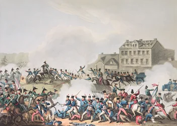 Batalla de Leipzig, 19 de octubre de 1813: grabado por I. Clarke, aguafuerte por M. Dubourg