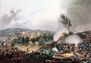 Batalla de Vittoria, 21 de junio de 1813, grabado por I. Clark, aguafuerte por M. DuBourg