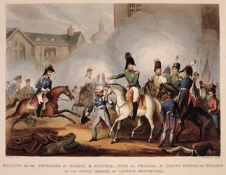 Reunión de los emperadores de Rusia y Austria, el rey de Prusia y el príncipe heredero de Suecia en la Gran Plaza de Leipzig, 18 de octubre de 1813, de 