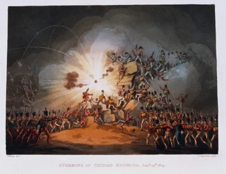 Asalto a Ciudad Rodrigo, 19 de enero de 1813, grabado por Thomas Sutherland, publicado en 1815