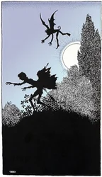 Un duende representado en el acto III de "Sueño para una noche de verano" de William Shakespeare (1595), dibujo de W. Heat Robinson, edición ilustrada de 1914, Constable.