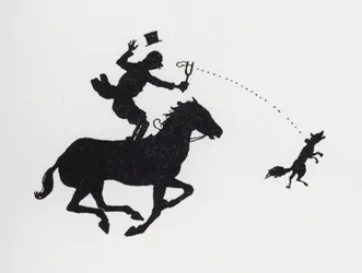 Hombre a caballo catapultando un zorro