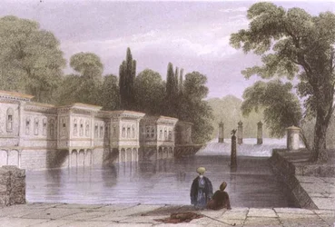 El Palacio de las Aguas Dulces, Estambul, grabado por W. Mossman, c.1850