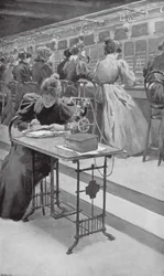 Trabajando en un locutorio (litografía)