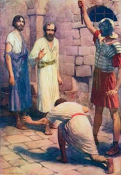 Pablo y Silas en prisión (litografía en color)