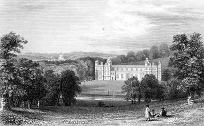 Audley End, Essex, grabado por Henry Adlard, 1832