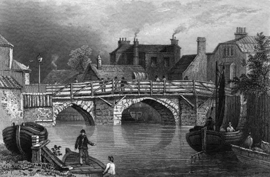 Puente de Bow, Essex, grabado por John Rogers, 1832