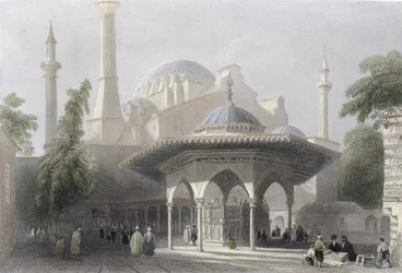 Corte y Fuente de Santa Sofía, Estambul, grabado por J. Redaway, c.1850