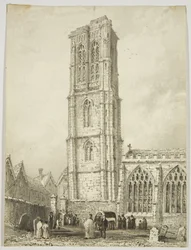 Exterior de la Iglesia del Templo, mostrando un entierro, c.1825