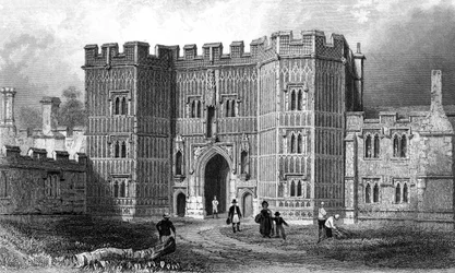 Puerta del Priorato de St. Osyth, Essex, grabado por Henry Adland, 1833