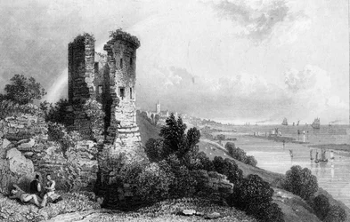 Castillo de Hadleigh, Essex, grabado por Charles Mottram, 1832