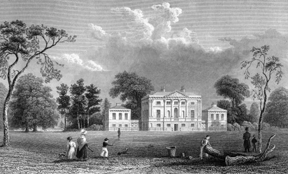 Hare Hall, Essex, grabado por E. Young, 1833