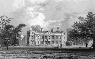 Hill Hall, cerca de Epping, Essex, grabado por Samuel Lacey, 1831