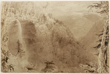 Cataratas de Kaaterskill desde arriba del barranco, Montañas Catskill, Nueva York: Estudio para un grabado, 1836
