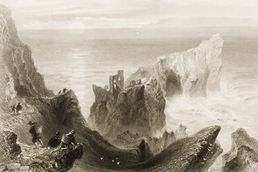 Castillo de Kenbaan, cerca de Ballycastle, Condado de Antrim, Irlanda del Norte, de 