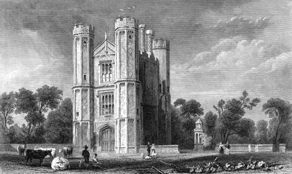 Leighs Priory, Essex, grabado por E. Young, 1832