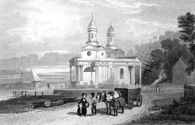 Iglesia de Mistley Thorn, cerca de Manningtree, Essex, grabado por Henry Adlard, 1832